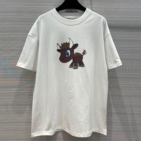 

women's t-shirt blue red green white loose cattle print for women cotton o-neck short sleeve lady 2021