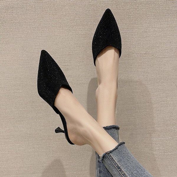 

slippers women's slippers, summer fashion, pointed toe, thin heel lazy shoes, baotou sandals, empty shoes x734 2021 womans, Black