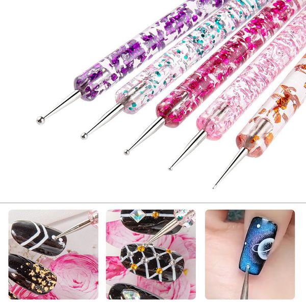 

nail art kits 5pcs /set uv gel painting dotting pen acrylic handle rhinestone crystal salon decoration manicure tools kit