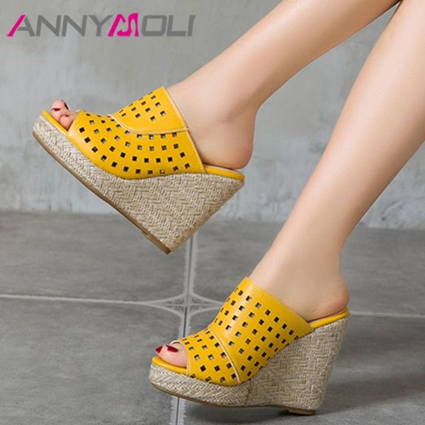 

sandals annymoli slippers shoes women wedges super high heel espadrille round toe ladies footwear summer white size 46 fashion, Black