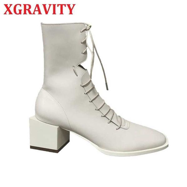 

xgravity pretty ladies fashin white ankle martin bots elegant chunky heel pumps autumn women shoes female boots c064 210429, Black