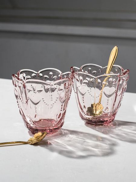 

cute flower glass cup creative transparent simple colored cups breakfast modern canecas divertidas home decoration bl50bl wine glasses