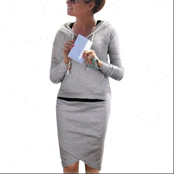 

europe women tracksuits us crop set irregular skirts sweater suit coat hooded two piece cropped tracksuit vestidos lbd8618, Gray