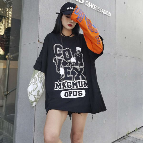 

color contrast fake two pieces of fashion brand sweater women's autumn loose coat leisure round neck, Black