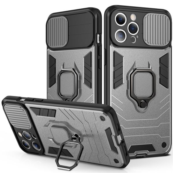 Custodia per telefono con protezione per obiettivo fotocamera scorrevole per iPhone 13 12 mini 12 11 Pro Max Xs Xr 7 8 Plus Anello cavalletto Cover posteriore per telefono cellulare