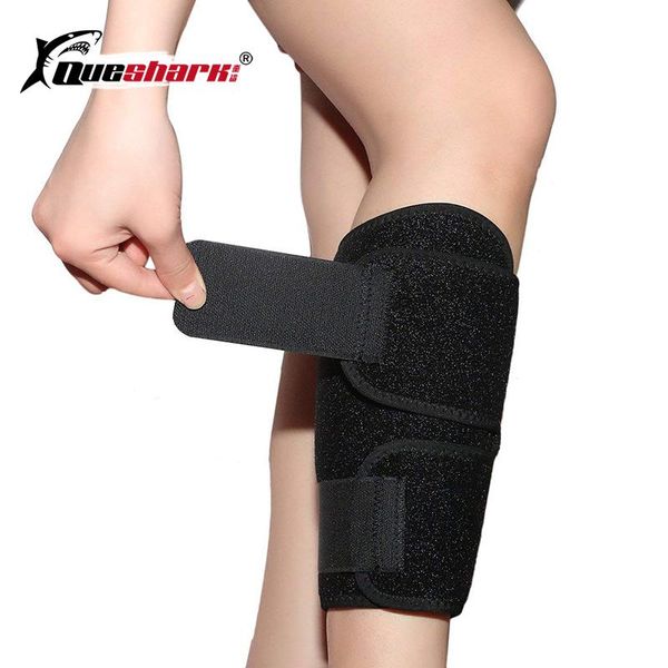 

pair neoprene compression calf sleeve adjustable support sport football running leg protection cover shin wrap elbow & knee pads, Black;gray