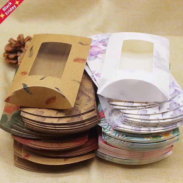 

est large pillow box with window for gifts diy handmade print marbling flower pattern christmas party suppiles gift wrap
