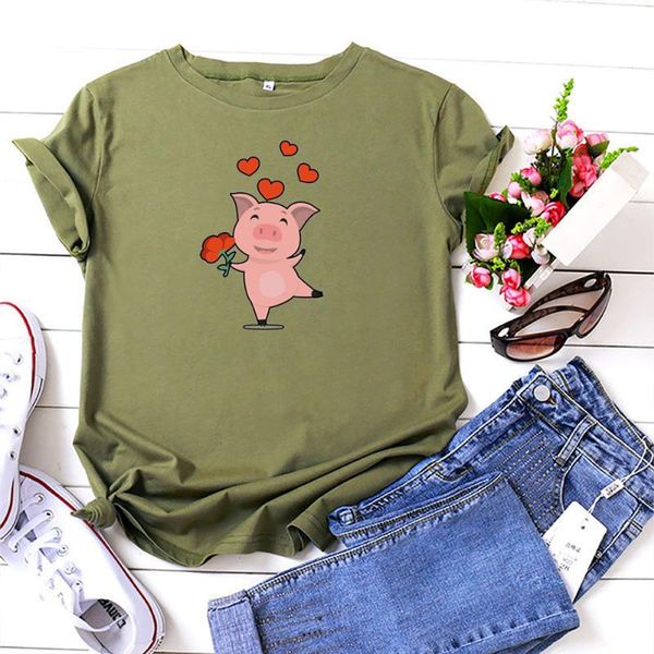 

women's t-shirt cute piggy graphics t shirt women personality cartoons tee femme printing tshirt fashion cotton, White