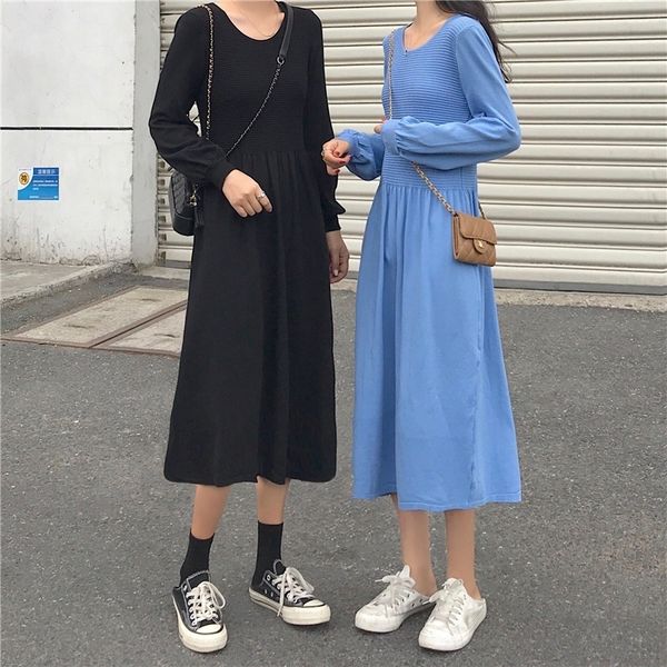 

autumn fashion loose knitted dresses long sleeve maxi dress plus size women clothing 2021, Black;gray