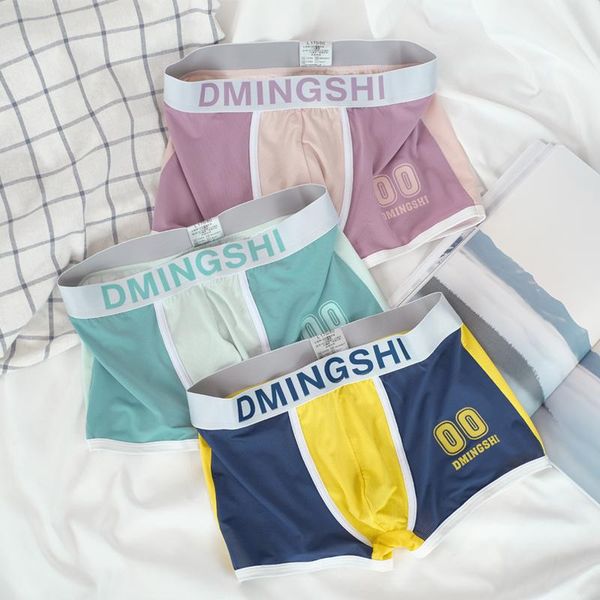

underpants 3 pieces men's panties splicing mens underwear boxer shorts personality ice silk summer breathable thin section s, Black;white