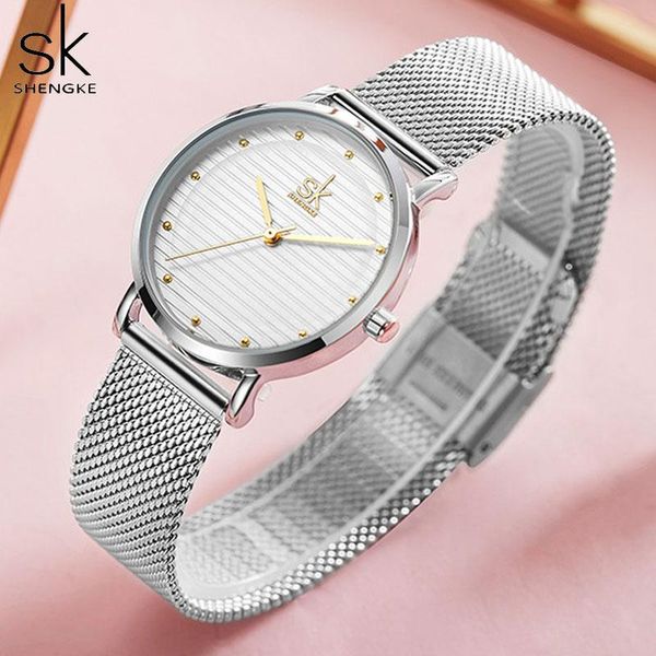 

wristwatches sk brand women bracelet watches ladies love stainless steel quartz wrist watch luxury fashion, Slivery;brown