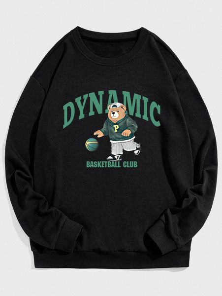 

men bear and letter graphic sweatshirt x2u2#, Black