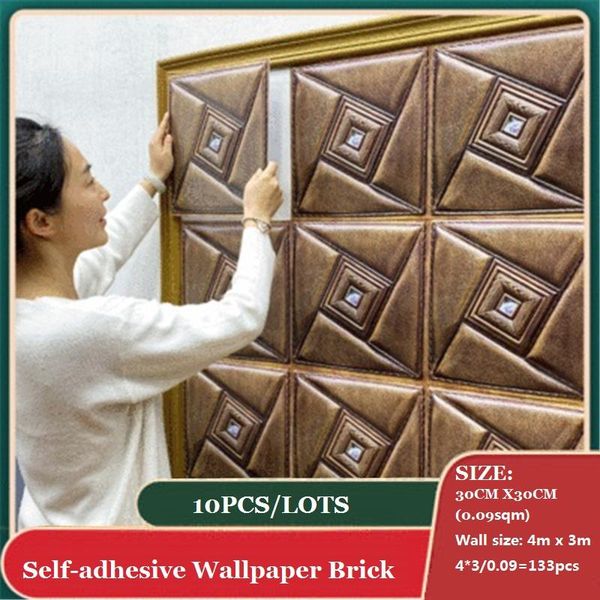 

wall stickers home decor 3d pvc wood grain paper brick stone wallpaper self-adhesive living room bedroom decoration