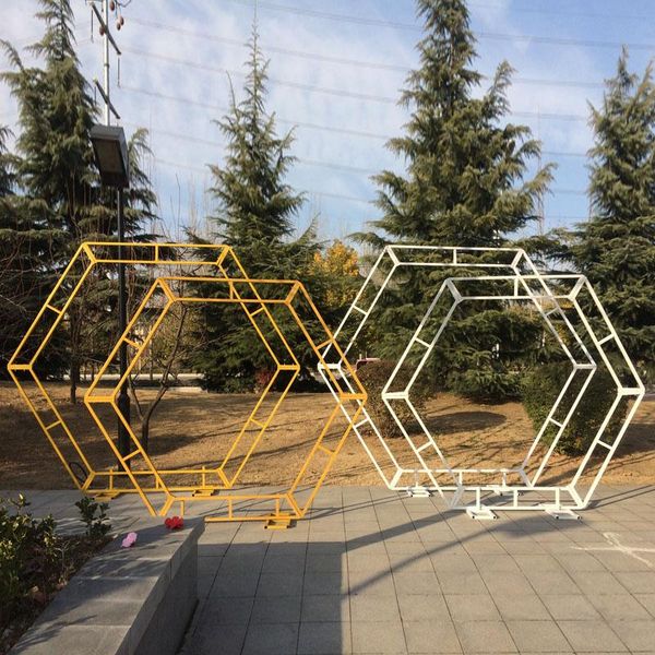 

party decoration metal double hexagon arch flower balloons arbor for wedding ceremony backdrop stand