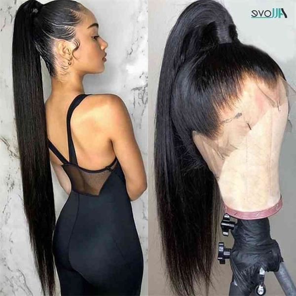 

frontal front bone 360 straight human hair brazilian remy lace closure wig pre plucked for women, Black