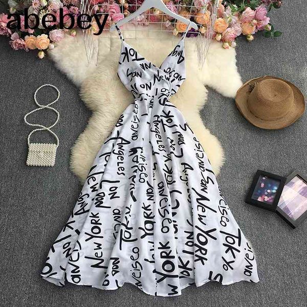 

summer fashion v-neck sleeveless off shoulder dress high waist pleated letter print mid-length a-line dress 210715, Black;gray