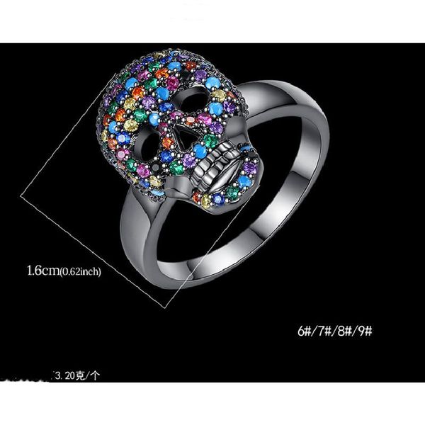 

cluster rings 2021 european and american retro exaggerated skull ring environmental protection copper inlaid zircon men women, Golden;silver