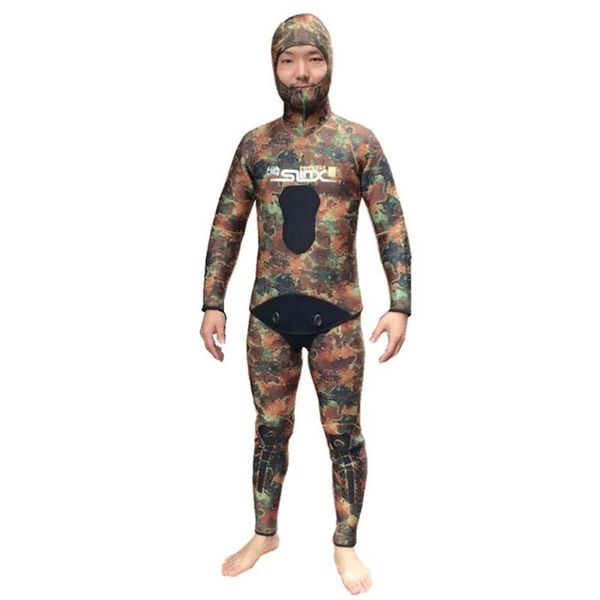 

swim wear camouflage spearfishing wetsuit men 5mm neoprene two piece hooded diving suit scuba snorkeling surfing winter thermal swimwear