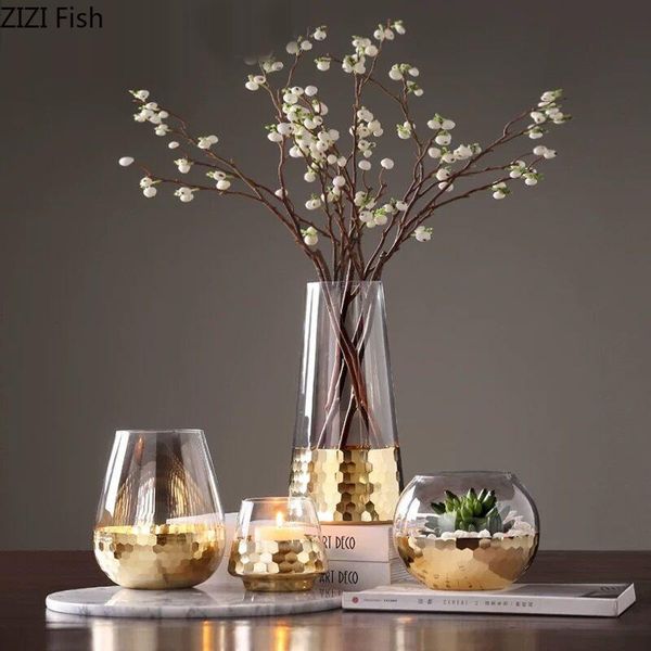 

vases creative glass vase gilded gold base dried flower arrangement living room office furnishings home decoration modern