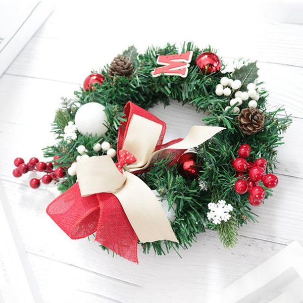 

christmas wreath with artificial pine cones berries bow tie holiday party front door hanging decoration home decor 30cm decorative flowers &