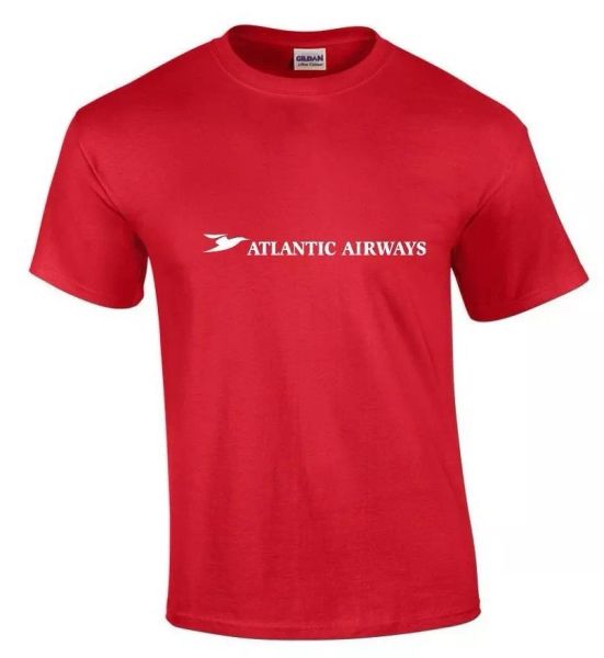 

atlantic airways white logo faroese airline red cotton t-shirt, White;black