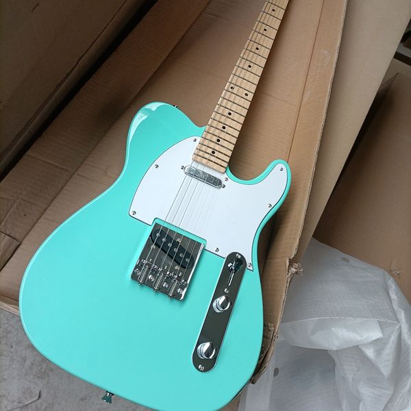 

6 strings blue electric guitar with white pickguard,maple fretboard