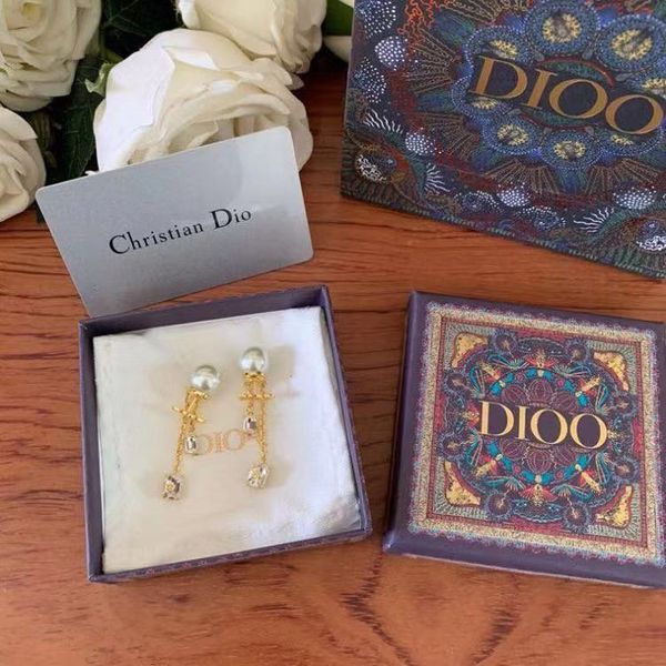 

special offer 70% off luxury jewelry home dijia 2021 new temperament letter pearl tassel brass 925 silver pin earrings, Golden