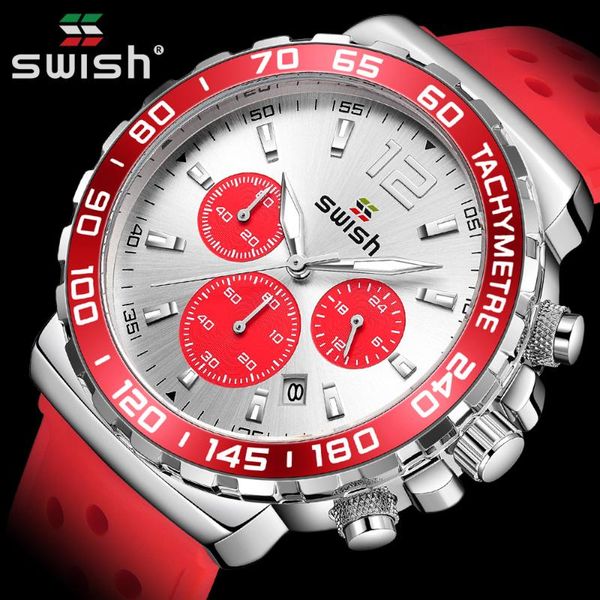

wristwatches swish chronograph sports watches men 2021 quartz waterproof rubber strap military clock montre homme, Slivery;brown