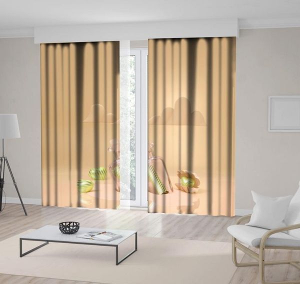 

curtain & drapes hearts seashell clouds and bottle with note inside sea beach artwork printed green beige