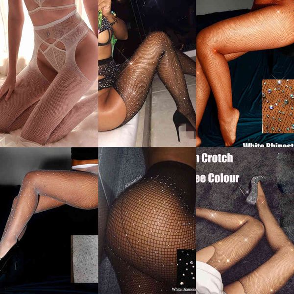

women tights open crotch women stockings rhinestone shiny fishnet pantyhose medias collant femme lenceria lingerie sw071 x0521, Black;white