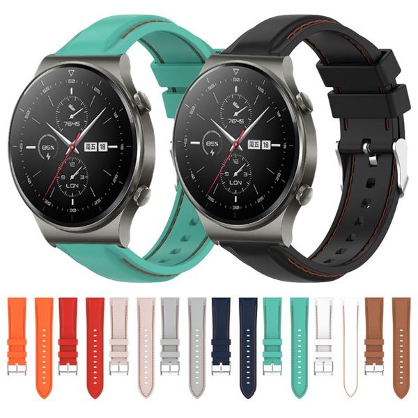 

watch bands suture silicone band for huawei gt 2 pro wriststrap 2e gt2 42mm 46mm watchband bracelet accessories, Black;brown