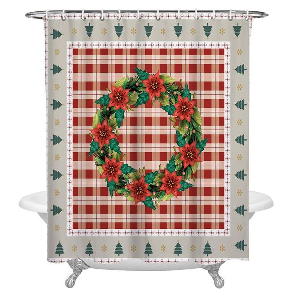 

shower curtains christmas plaid wreath waterproof bathroom decor curtain home for