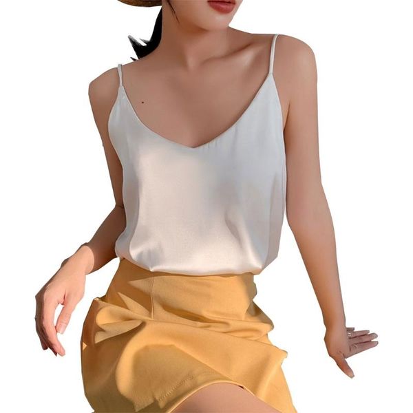 

ladies v-neck sleeveless camisole lx9e women's tanks & camis, White