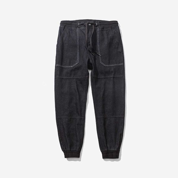 Giappone Style Black Jeans Pantaloni da uomo Matita Jeans Jeans Harajuku Denim Harem Pantaloni maschili Elastico Elastico Gamba Apertura Pantaloni Neri Moda 210603