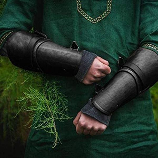 

elbow & knee pads medieval arm cuff bracer buckle strap armor wrist band archer gauntlet costume accessory gear leather sheath for men, Black;gray