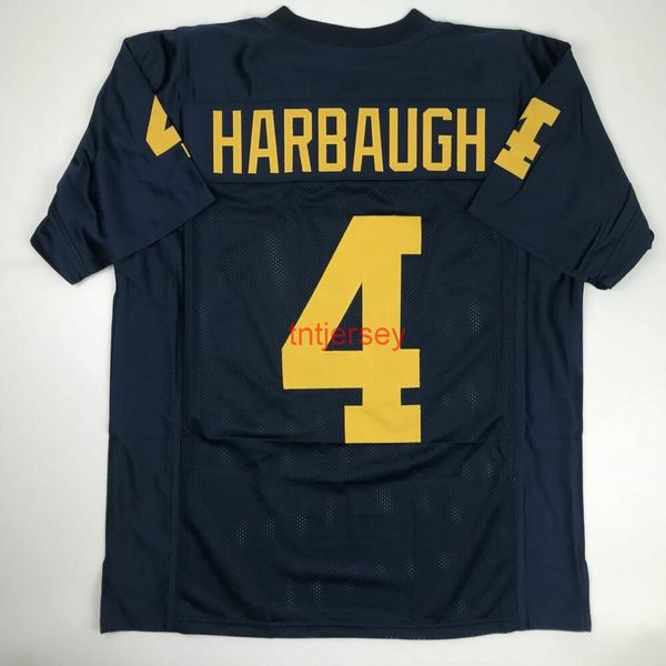 

custom new jim harbaugh michigan blue college stitched football jersey any name number, Black