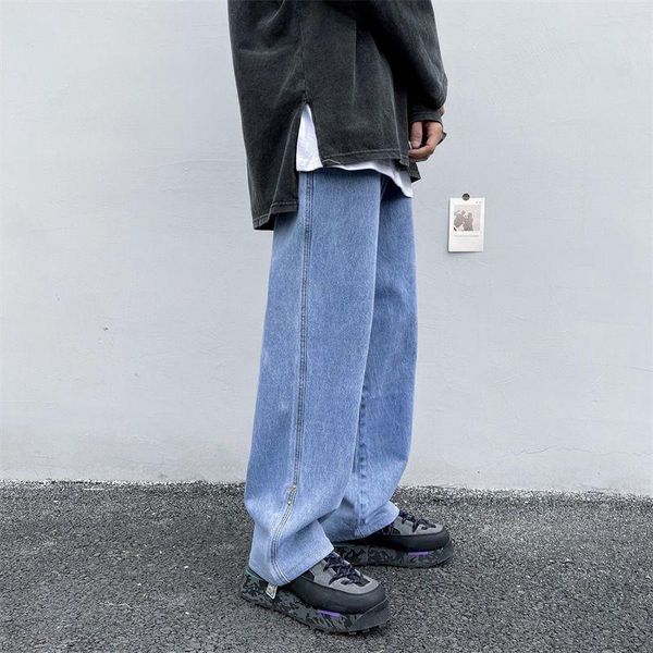 

men's jeans korean wide-leg fashion retro harajuku men streetwear loose hip-hop straight-leg denim trousers mens -2xl, Blue