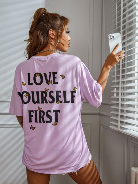 

butterfly & slogan graphic oversized tee x4fw#, White