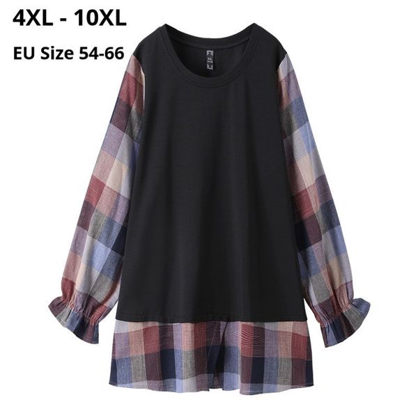 

polo plus size 10xl 9xl 8xl 4xl women long sleeves autumn t-shirts femme print and black solid patchwork casual clothes for mujers, White