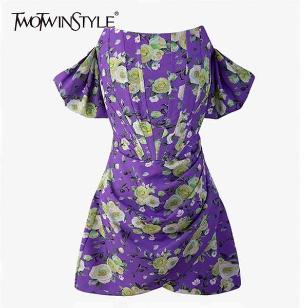

elegant print dress for women slash neck short sleeve high waist ruched slim mini dresses female summer fashion 210520, Black;gray