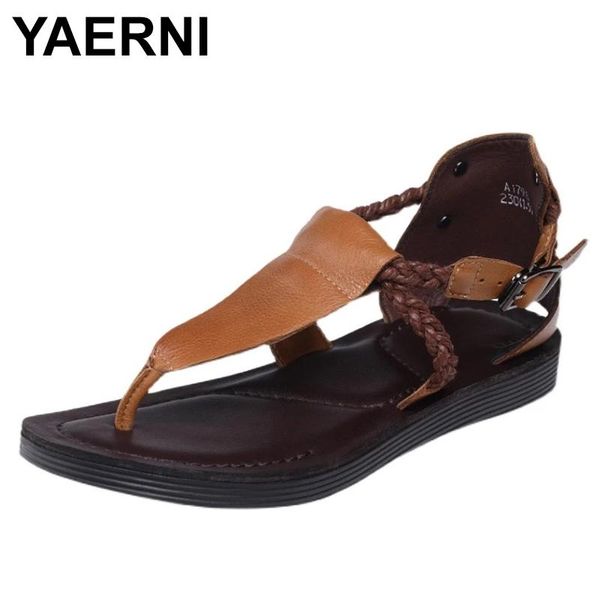 

slippers yaerni women flip flops leather beach for genuine summer shoes handmade low heels beige brand, Black