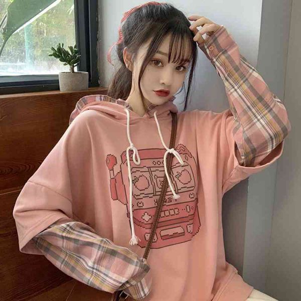 

women hoodie 2021 spring and autumn new fashionable loose hoodies vintage sweatshirts for ladies oversized casual kawaii pullover, Black