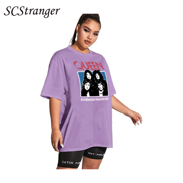 

Plus Size T-Shirt SCSTRONGER Summer Blouse Queen Character Print Short Sleeved Loose Fashionable Cotton Tshirt Blusas Mujer De Moda 2021