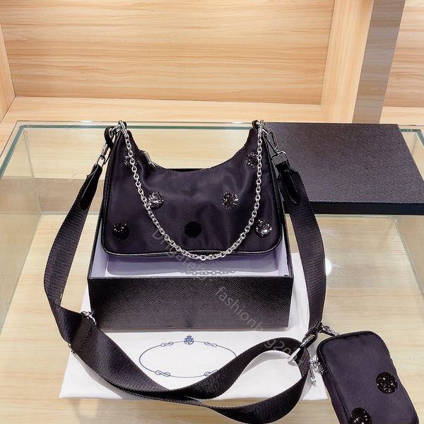 

half moon totes shoulder famous designer wallets cross body bags lady letter sequined fashion chain soft wallets plain black new young peopl