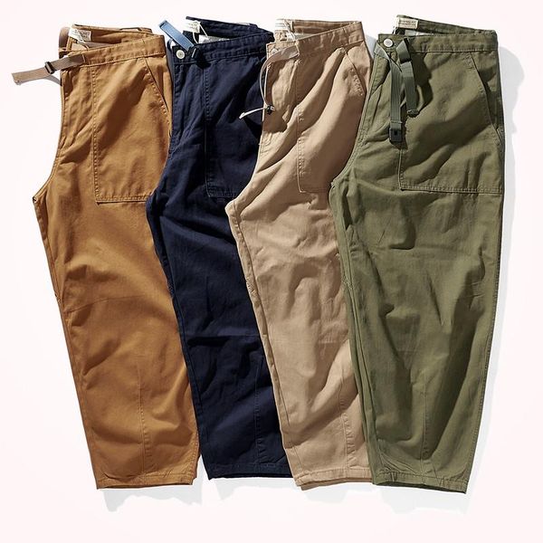 

men's pants 2021 autumn japanese retro solid color pocket woven straight tide brand washed twill loose casual wide-leg, Black