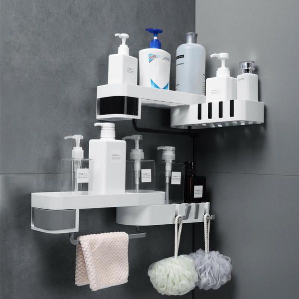 

bathroom storage & organization kitchen wall shelves corner shower basket drill-adhesive household accessories with 4 hook