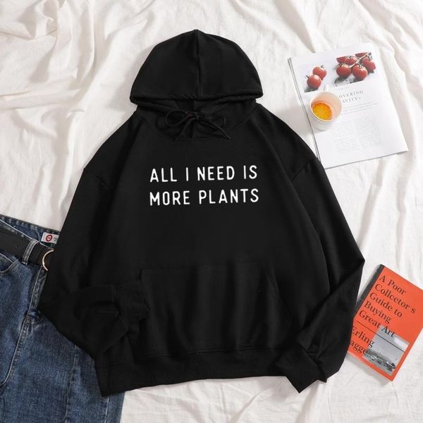 

all i need is more plants women sweatshirt plus size long sleeve cotton casual funny for lady yong girl women's hoodies & sweatshirts, Black