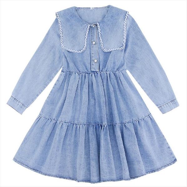 

teenage girls spring demin girl dresses children long sleeved solid elegant clothing fashion college style, 1204, Red;yellow