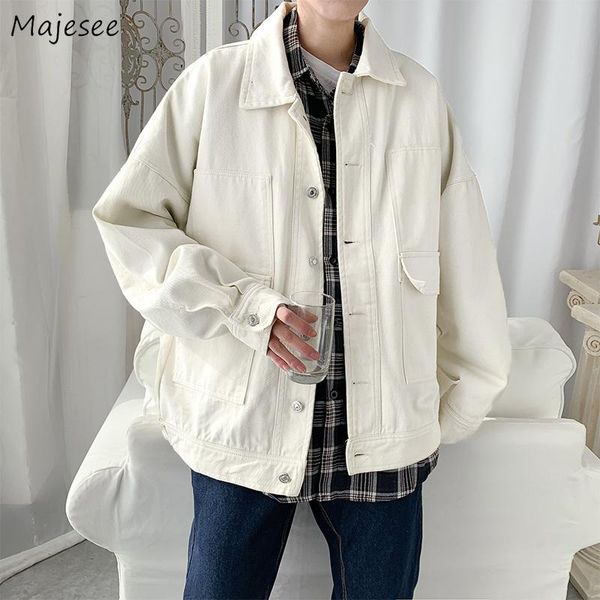 

men's jackets men vintage streetwear denim jacket baggy coats solid all-match tooling handsome harajuku korean fashion hombre outwear, Black;brown
