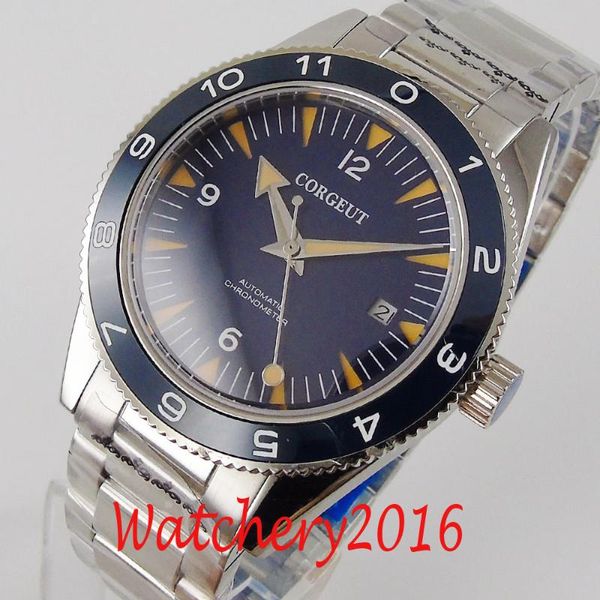 

wristwatches 41mm men clock blue dial miyota 8215 automatic calendar mechanical sapphire crystal wristwatch luxury brand, Slivery;brown